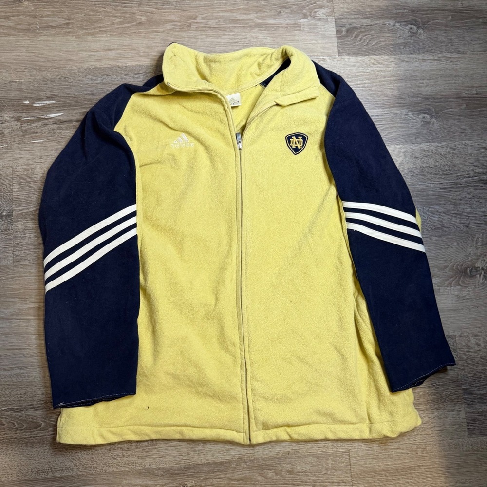 Adidas Notre Dame Fighting Irish Fleece Jacket Mens Large Yellow Navy Full Zip